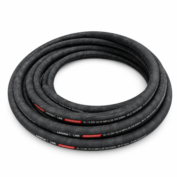 Industrial Rubber Hose Coil Product Shot STEEL WIRE BRAIDED HYDRAULIC HOSE, WRAPPED SURFACE, BLACK, EN 853 1SN /SAE100 R1AT