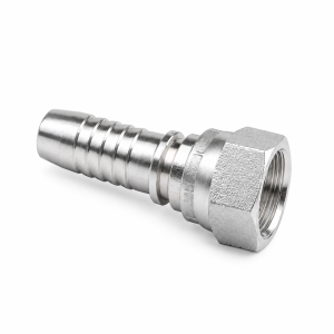 Metallic Hose Barb Fitting on White Background JIC FEMALE 74 °Cone SAET