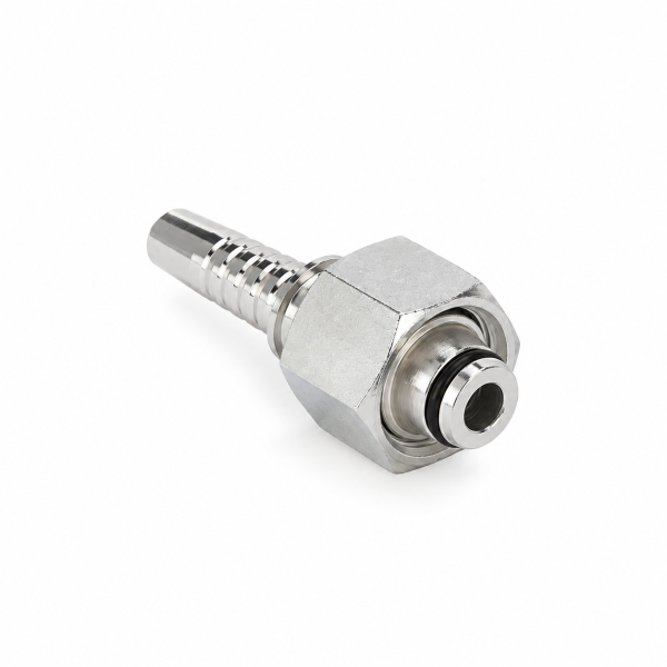 Metallic Hydraulic Hose Fitting on White-2 METRIC FEMALE 24°CONE O-RING H.T.