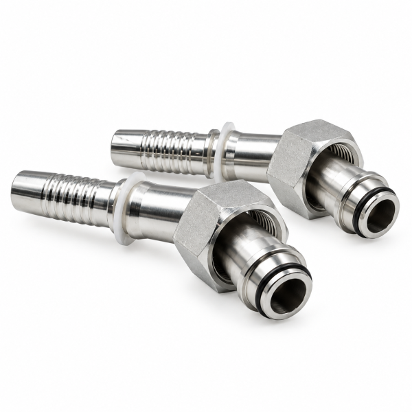 Polished Hydraulic Hose Fittings Pair 45°METRIC FEMALE 24°CONE O-RING L.T.