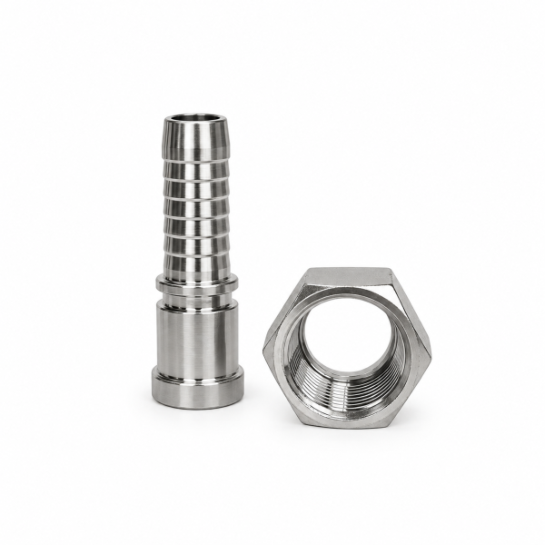 Stainless Steel Fittings on White ORFS Female Flat Seat